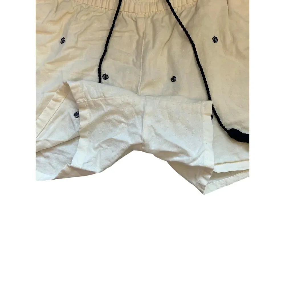 Old Navy Drawstring Linen Blend Shorts‎ White Blue Boho Embroidered Large